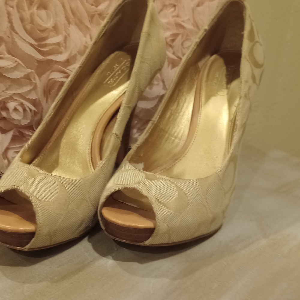 Coach Cream Peep-Toe Heels